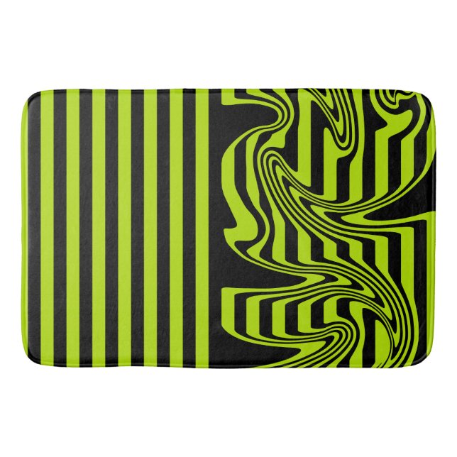 Stripes and Swirls - Lime Green and Black Bath Mat (Front)