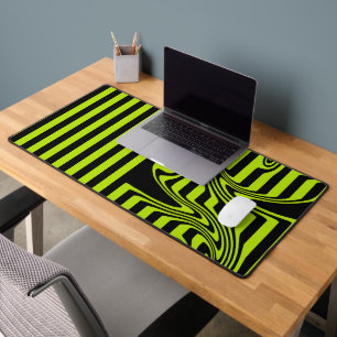 Stripes and Swirls - Lime Green and Black Desk Mat