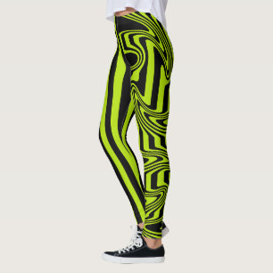 Stripes and Swirls - Lime Green and Black Leggings