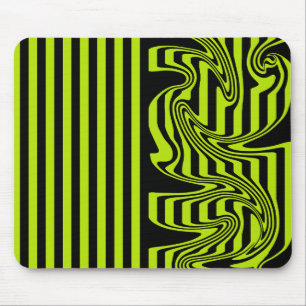 Stripes and Swirls - Lime Green and Black Mouse Mat