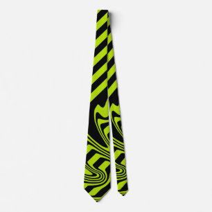 Stripes and Swirls - Lime Green and Black Tie
