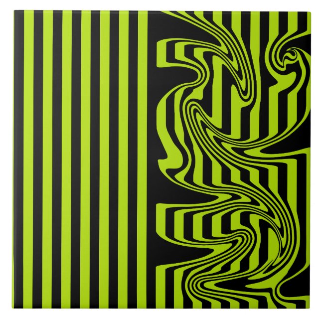 Stripes and Swirls - Lime Green and Black Tile (Front)