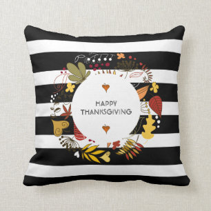 Stripes And Thanksgiving Fall Colours Wreath Cushion