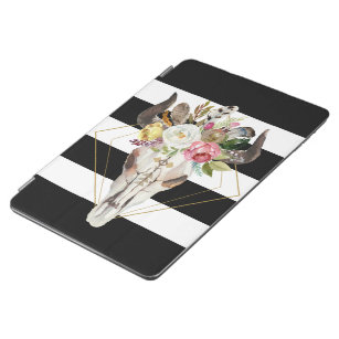 Stripes and tribal floral bull skull iPad air cover