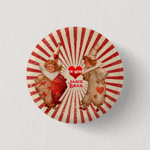 Stripes and Vintage Valentine Clowns with Heart 3 Cm Round Badge