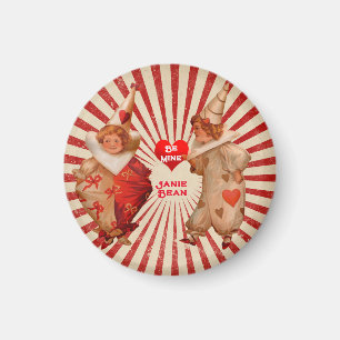 Stripes and Vintage Valentine Clowns with Heart  Magnet