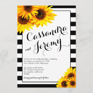 Stripes and Yellow Sunflowers Wedding Invitation