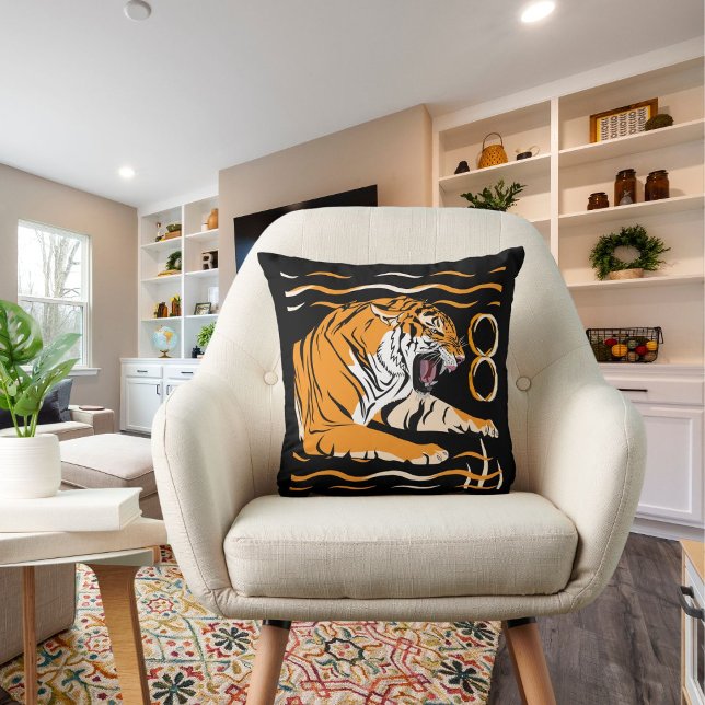 Stripes Animal Big Cat Tiger On Cute Modern Black Cushion (Creator Uploaded)