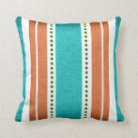 Stripes aqua orange funky cool cushion<br><div class="desc">Trendy, unique and stylish designer throw pillows and scatter cushions to add a touch of class, or a splash of colour to any room, sofa, couch, reception or entertainment area. DESIGN - Vertical stripes in turquoise, a burnt umber orange colour and white, have two rows of thin green studs on...</div>