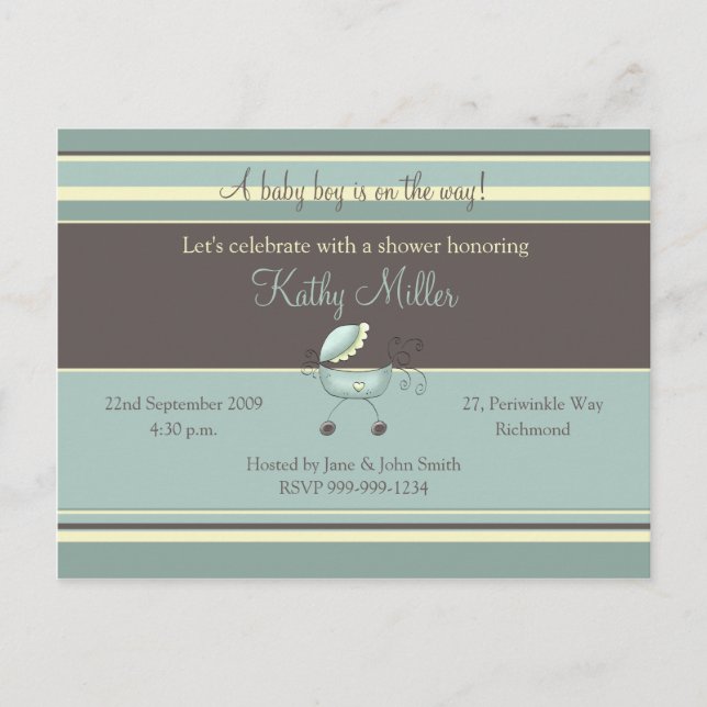 Stripes Baby Shower Invitation (Boy) (Front)