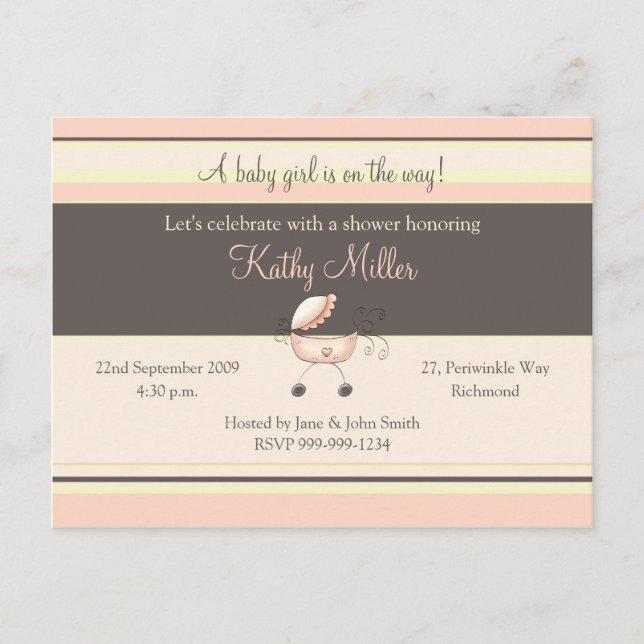 Stripes Baby Shower Invitation (Girl) (Front)