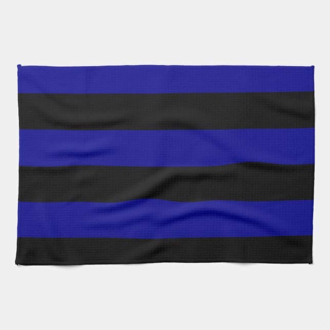 Stripes - Black and Dark Blue Tea Towel (Horizontal)