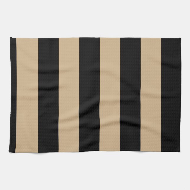 Stripes - Black and Tan Tea Towel (Horizontal)
