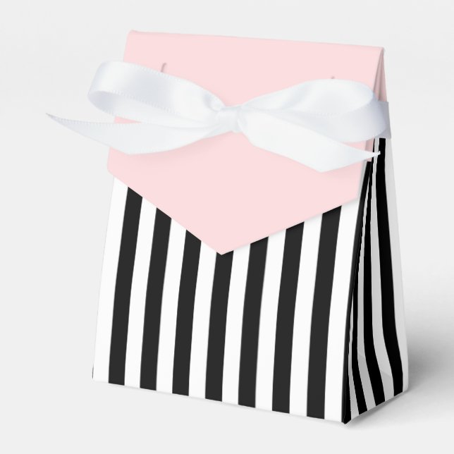 Stripes Black And White Ribbon Pink Wedding Gift Favour Box (Front Side)