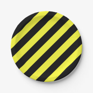 stripes black and yellow paper plate