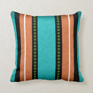 Stripes black aqua orange funky cushion