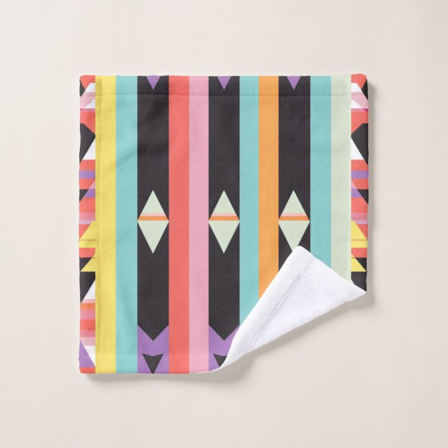 Stripes black blue red Pattern mix Bath Towel Set (Wash Cloth)