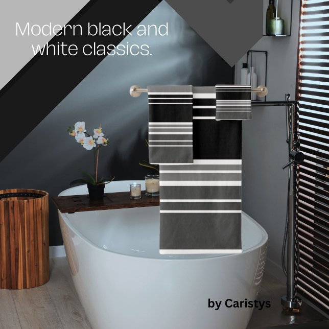 Stripes Black, Greys, White   Bath Towel Set (Creator Uploaded)
