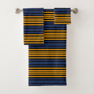 Stripes Blue Black Orange Deep yellow Bath Towel Set