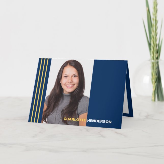 Stripes blue graduation multi photo announcement (Front)