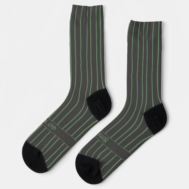 Stripes, blue on dark grey, serious classic socks (Left)