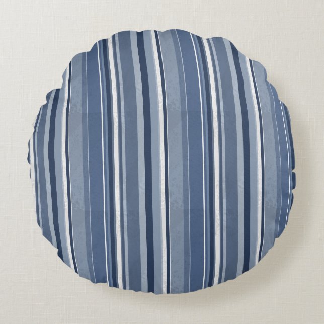 Stripes Blue Round Cushion (Front)