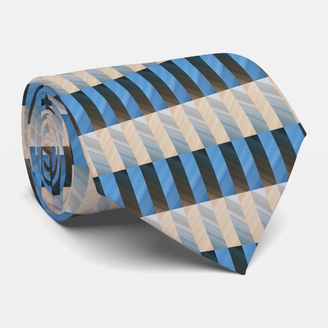 Stripes - Blue Silver Gold Beige Tie (Rolled)