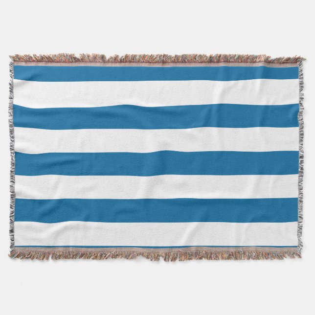 Stripes | Blue & White | Customisable | Throw Blanket (Front)