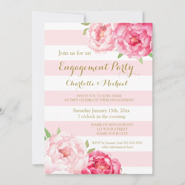 Stripes Blush Pink Engagement Party Invitation (Front)