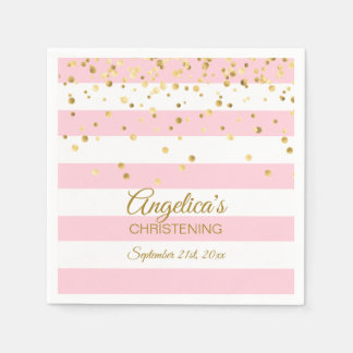 Stripes Blush Pink Rose Gold CHRISTENING BAPTISM Napkin