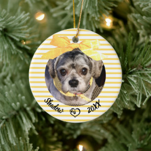 Stripes Bow Custom Photo Pet Ceramic Tree Decoration