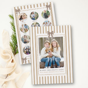 Stripes Bow Earthy Christmas Year Review Photos Holiday Card