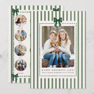 Stripes Bow Green Christmas Year Review Photos Holiday Card