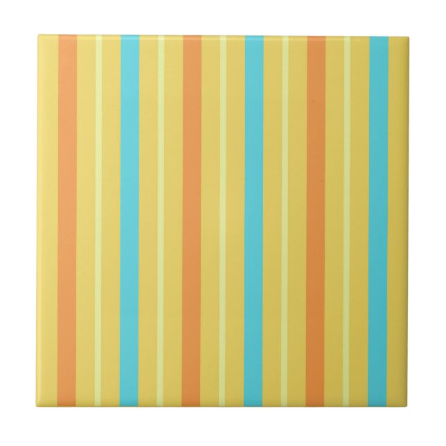 Stripes Bright Orange Blue Yellow Tile (Front)