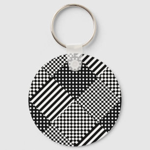 Stripes Check Harlequin Polka Dots Mixed Design Key Ring