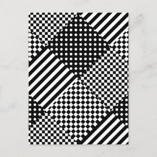 Stripes Check Harlequin Polka Dots Mixed Design Postcard
