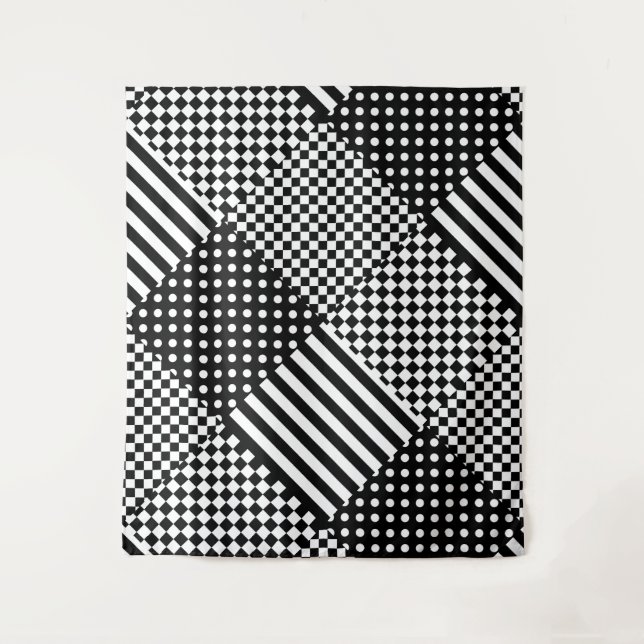 Stripes Check Harlequin Polka Dots Mixed Design Tapestry (Front)