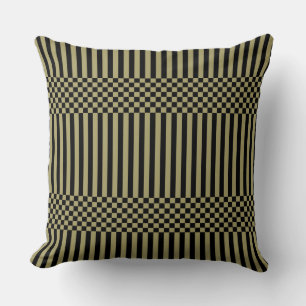 Stripes&Chequered Black and Brown Throw Pillow