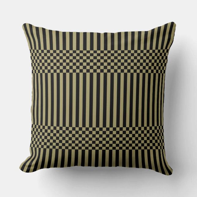 Stripes&Chequered Black and Brown Throw Pillow (Front)