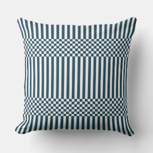 Stripes & Chequered In White and Blue Throw Pillow