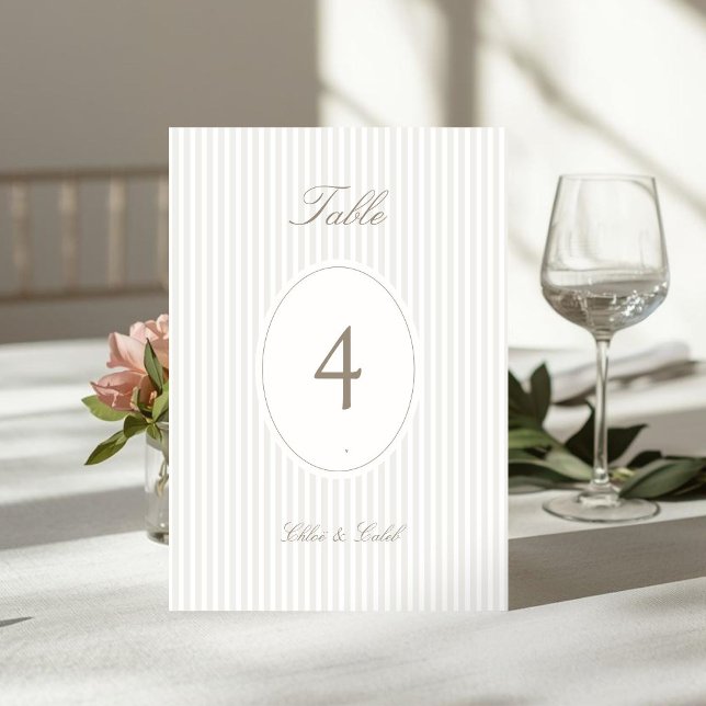 Stripes | Chic Oval Script Wedding Table Number (Creator Uploaded)
