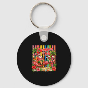 Stripes christmas in july summer santa beach key ring