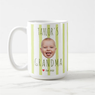 Stripes Custom Photo & Name Baby Face Grandma Coffee Mug