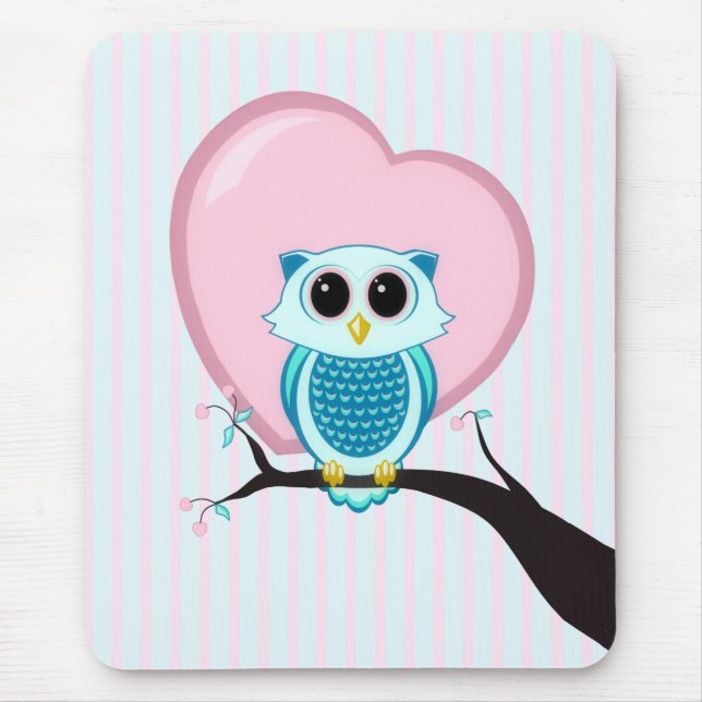 Stripes Cute Owl and Heart Mousepad (Front)