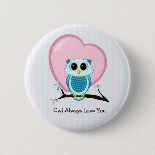 Stripes Cute Owl & Heart Template Button