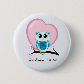 Stripes Cute Owl & Heart Template Button