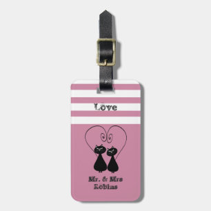 Stripes Cute trendy cats in love personalised Luggage Tag