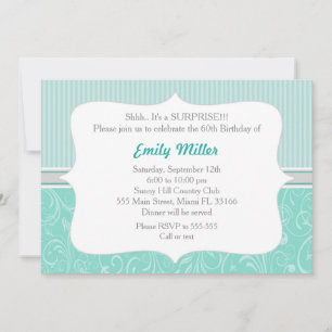 Stripes Damask Turquoise 60th Birthday Invitation
