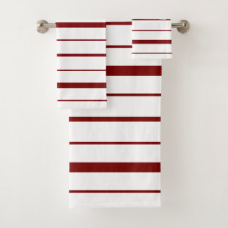 Stripes Design Burgundy on White Bath Towel Set