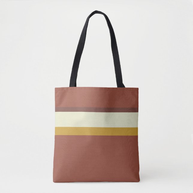 Stripes design natural brown green ochre on brown tote bag (Front)
